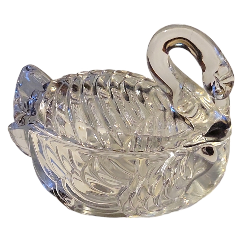 Vtg R.O.C. 24% Lead Crystal Swan Lidded Trinket Box Jewelry Catch-all